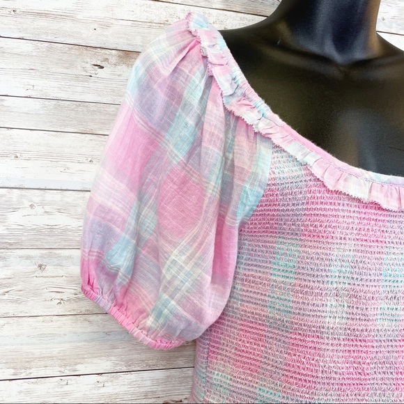 LOVESHACKFANCY Molly Top Pink Pastel Plaid Smocked - Picture 6 of 13